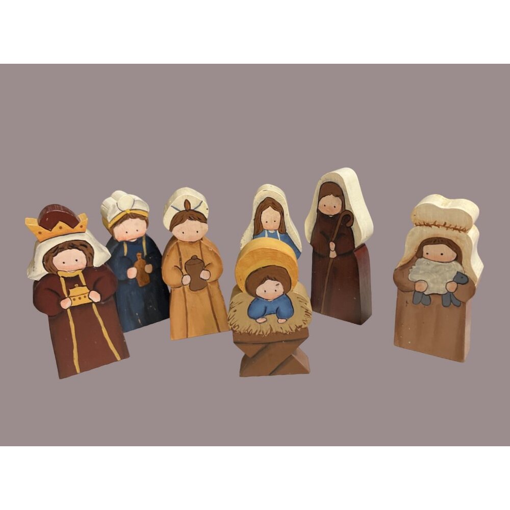 Wooden Nativity Set With Hand-Painted Figurines
